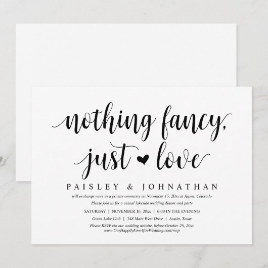 Niets Fancy, gewoon liefde, weddenschap Kaart (Voorkant / Achterkant)