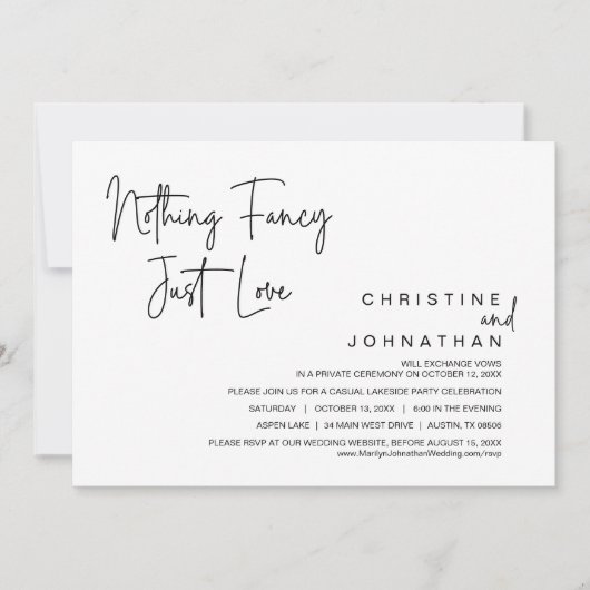 Niets Fancy, gewoon liefde, weddenschap Kaart (Voorkant)