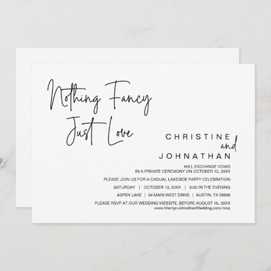 Niets Fancy, gewoon liefde, weddenschap Kaart (Voorkant / Achterkant)