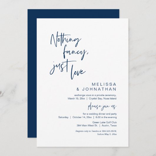 Niets Fancy, gewoon liefde, weddenschap Kaart (Voorkant / Achterkant)