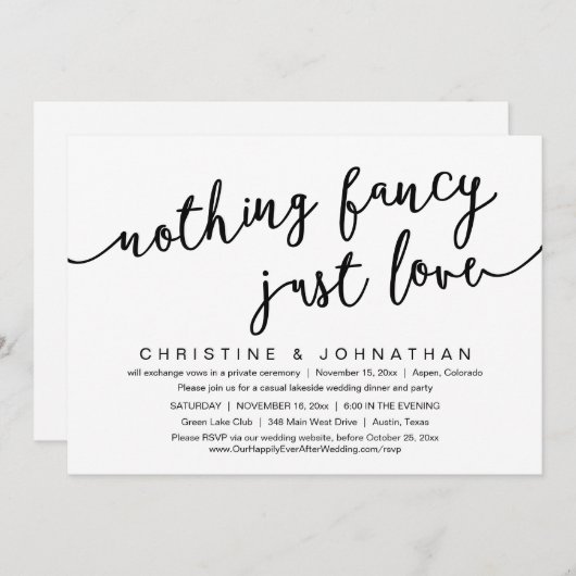 Niets Fancy, gewoon liefde, weddenschap Kaart (Voorkant / Achterkant)