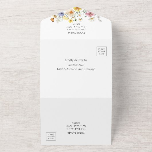 Niets Fancy gewoon liefde | Wildflower Boho bruilo All In One Uitnodiging (Buitenkant)