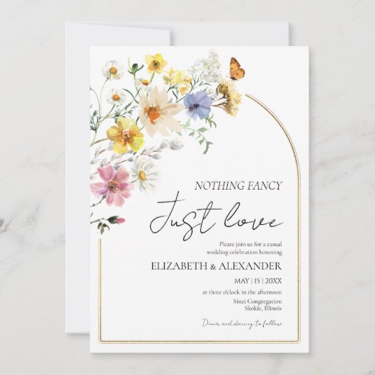 Niets Fancy gewoon liefde | Wildflower Boho bruilo Kaart (Voorkant)