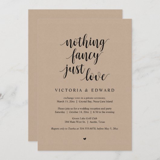 Niets Fancy, gewoon liefde, zwart, opbergpartij Kaart (Voorkant / Achterkant)