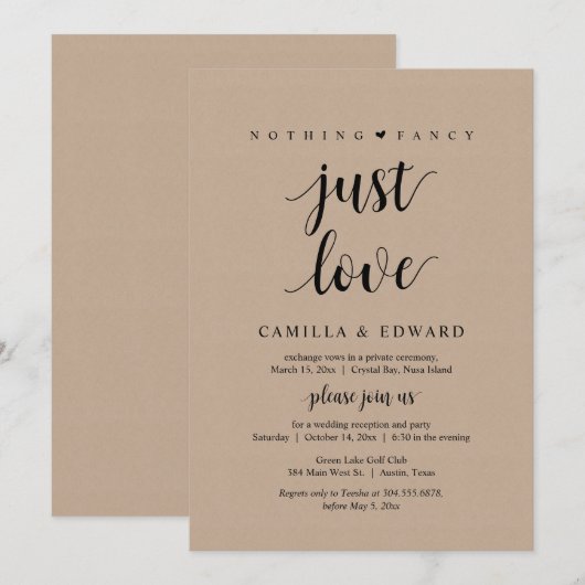 Niets Fancy, gewoon liefde, zwart, opbergpartij Kaart (Voorkant / Achterkant)