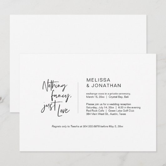 Niets Fancy, gewoon liefde, zwart, opkomst Kaart (Voorkant / Achterkant)