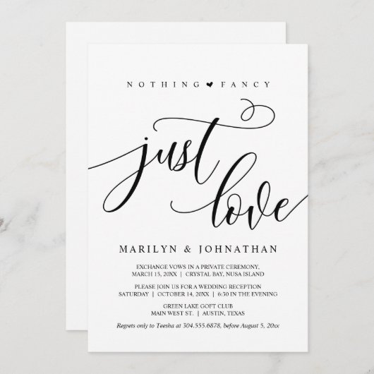 Niets Fancy, gewoon liefde, zwart, weddenschap Kaart (Voorkant / Achterkant)