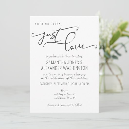 Niets Fancy Gewoon Liefde Zwart & Wit RSVP QR Code Kaart (Staand voorkant)