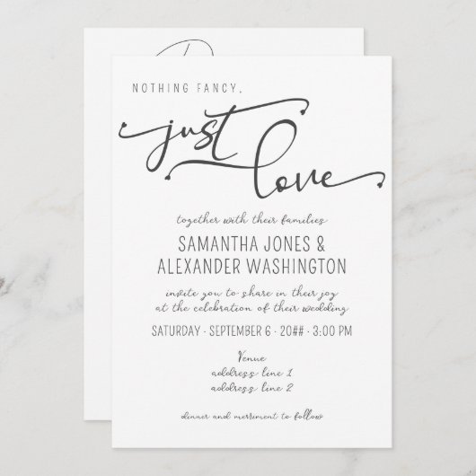 Niets Fancy Gewoon Liefde Zwart & Wit RSVP QR Code Kaart (Voorkant / Achterkant)