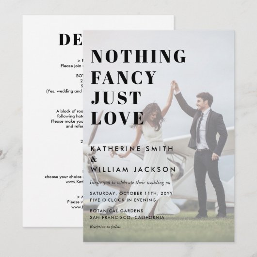 Niets Fancy gewoon liefdesbeeld in één bruiloft Kaart (Voorkant / Achterkant)