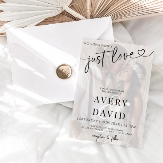 Niets Fancy gewoon liefdesbruiloft foto Kaart