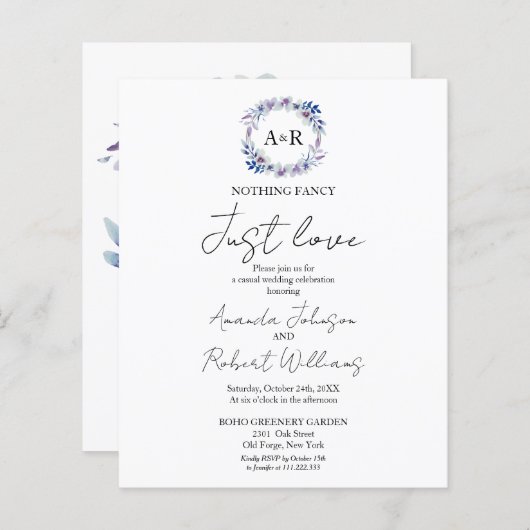 Niets Fancy gewoon liefdesbudget huwelijksuitnodig (Voorkant / Achterkant)