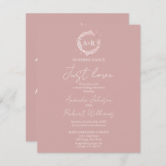 Niets Fancy gewoon liefdesbudget huwelijksuitnodig (Voorkant / Achterkant)