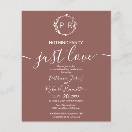 Niets Fancy gewoon liefdesbudget huwelijksuitnodig (Voorkant)