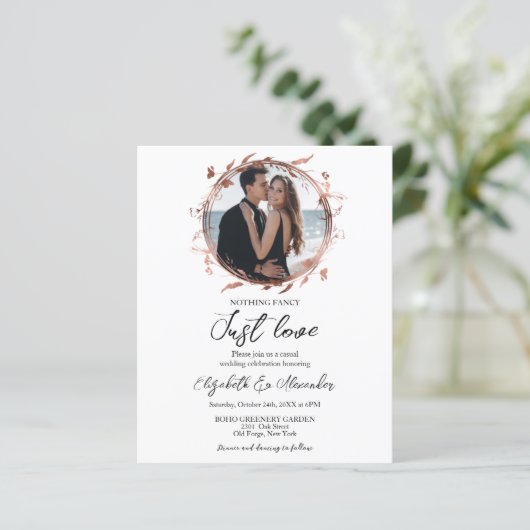 Niets Fancy gewoon liefdesbudget huwelijksuitnodig (Staand voorkant)