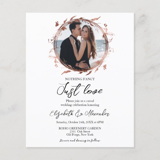 Niets Fancy gewoon liefdesbudget huwelijksuitnodig (Voorkant)