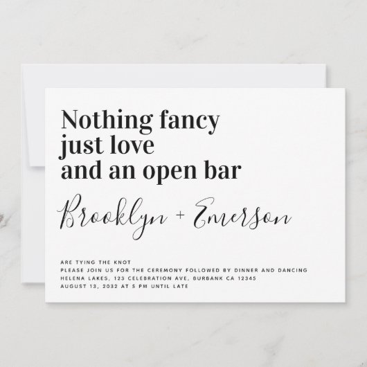 Niets Fancy, gewoon liefdesgeld, details bruiloft Kaart (Voorkant)