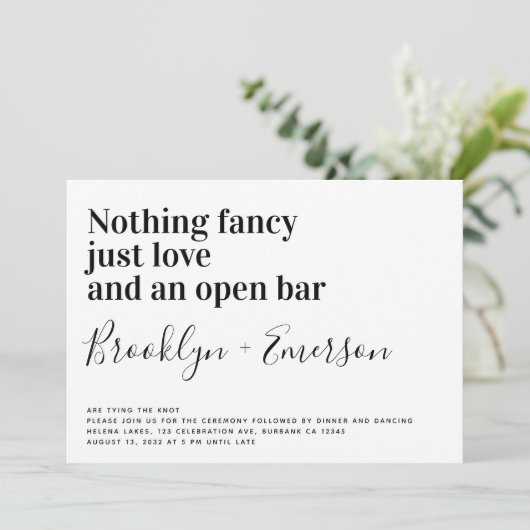 Niets Fancy, gewoon liefdesgeld, details bruiloft Kaart (Staand voorkant)