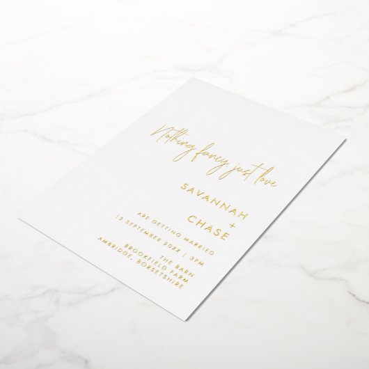 Niets Fancy, gewoon liefdesminimalistisch huwelijk Folie Uitnodiging (Gedraaid)