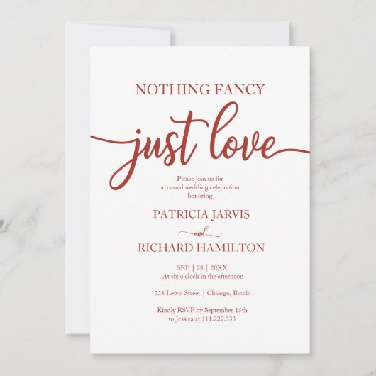 Niets Fancy gewoon Love Casual Wedding Invitation Kaart (Voorkant)