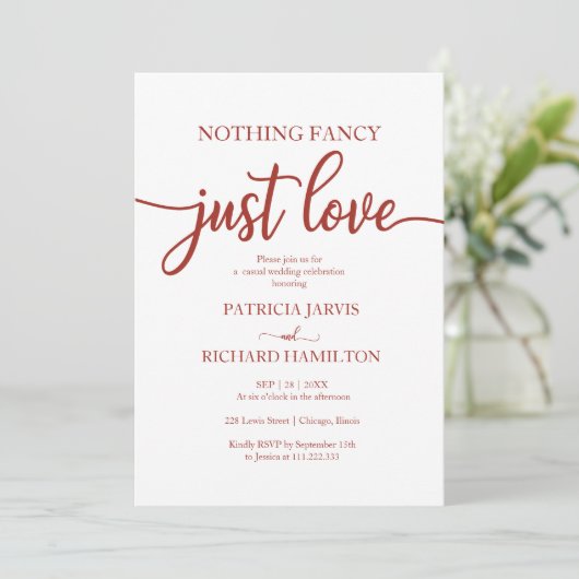 Niets Fancy gewoon Love Casual Wedding Invitation Kaart (Staand voorkant)