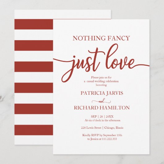 Niets Fancy gewoon Love Casual Wedding Invitation Kaart (Voorkant / Achterkant)