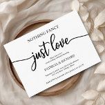 Niets Fancy gewoon Love Casual Wedding Invitation Kaart<br><div class="desc">Deze prachtige kalligrafie trouwsuite straalt een modern, gedurfd en tijdloos ontwerp uit. Ons uitgebreide collectie biedt alles wat u nodig hebt om een samenhangende en chique sfeer te creëer, inclusief bijpassende menukaarten, gepersonaliseerde servetten, opvallende borden, gunsten en nog veel meer. Aarzel niet om via de chat contact op te nemen...</div>