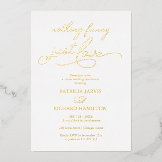 Niets Fancy gewoon Love Chic Script Wedding Folie Uitnodiging (Voorkant)