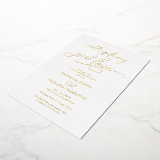 Niets Fancy gewoon Love Chic Script Wedding Folie Uitnodiging (Gedraaid)