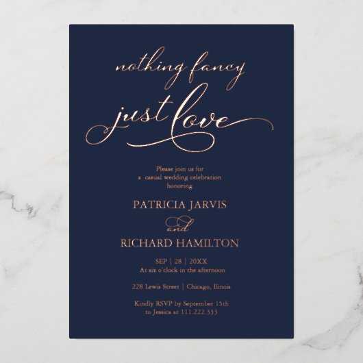 Niets Fancy gewoon Love Chic Script Wedding Folie Uitnodiging (Voorkant)