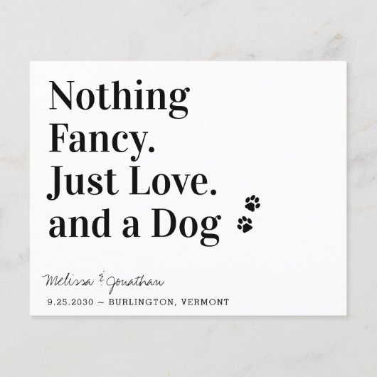 Niets Fancy gewoon Love Dog Wedding Budget Kaart (Voorkant)