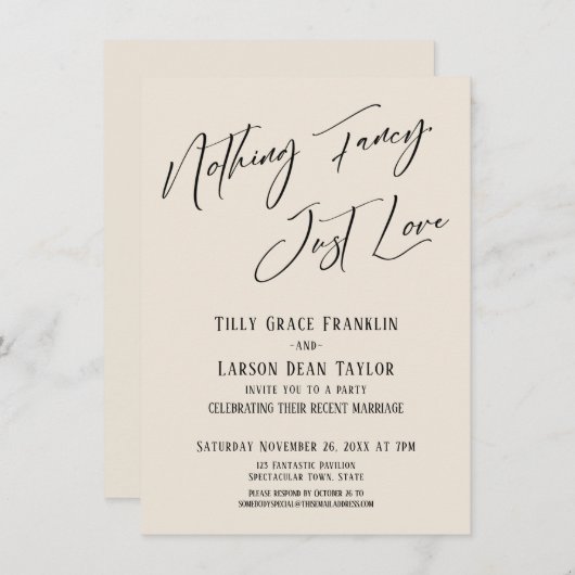 Niets Fancy, gewoon Love Elegant Typography Cream Kaart (Voorkant / Achterkant)