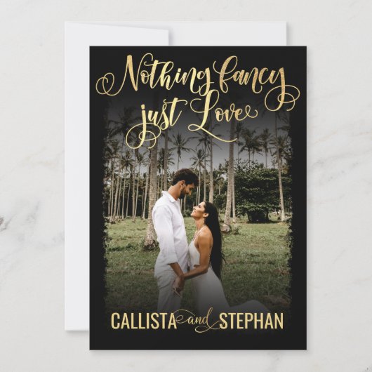 Niets Fancy gewoon Love Gold Black Photo Weddensch Kaart (Voorkant)