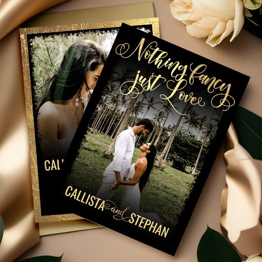 Niets Fancy gewoon Love Gold Black Photo Weddensch Kaart