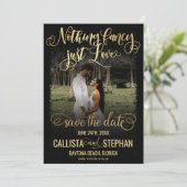 Niets Fancy gewoon Love Gold Black Photo Weddensch Save The Date (Staand voorkant)
