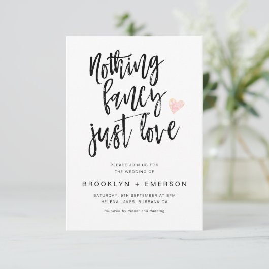 Niets Fancy gewoon Love Hand Lettered Wedding Kaart (Staand voorkant)