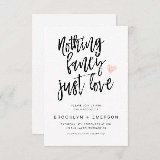 Niets Fancy gewoon Love Hand Lettered Wedding Kaart (Voorkant / Achterkant)