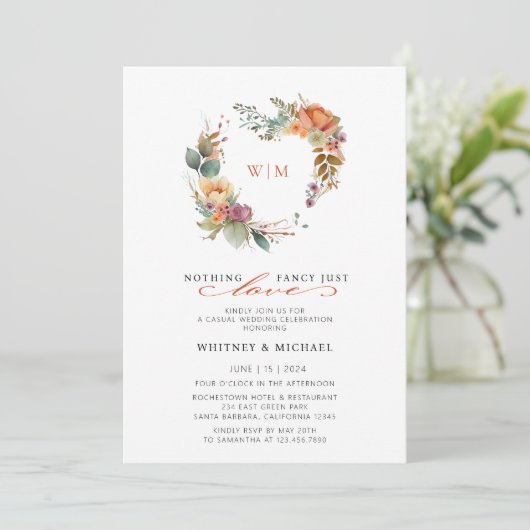 Niets Fancy gewoon Love Monogram Casual Weddenscha Kaart (Staand voorkant)