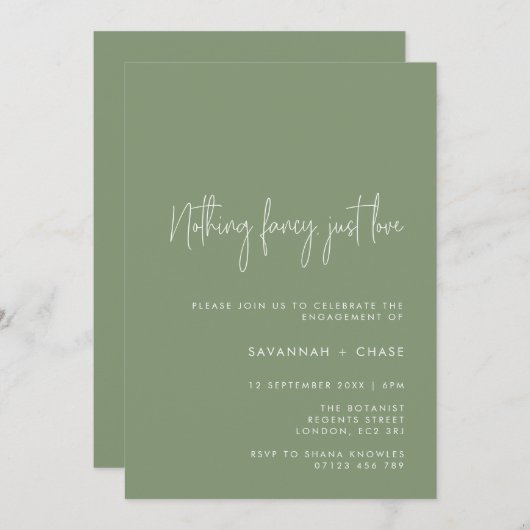 Niets Fancy gewoon Love Sage Engagement Party Kaart (Voorkant / Achterkant)