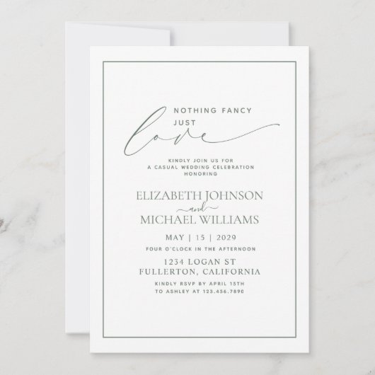 Niets Fancy gewoon Love Sage Green Casual Weddensc Kaart (Voorkant)