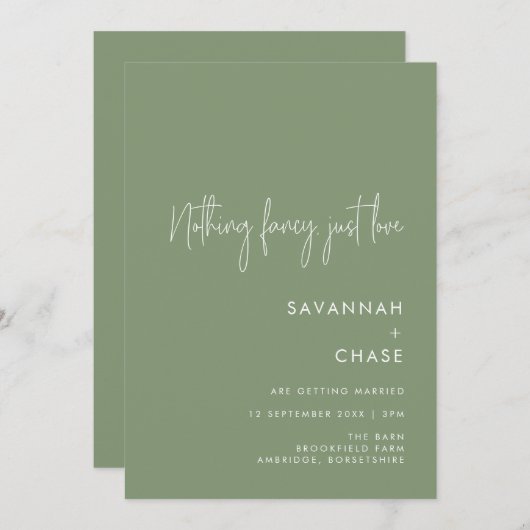 Niets Fancy gewoon Love Sage Green Wedding Kaart (Voorkant / Achterkant)