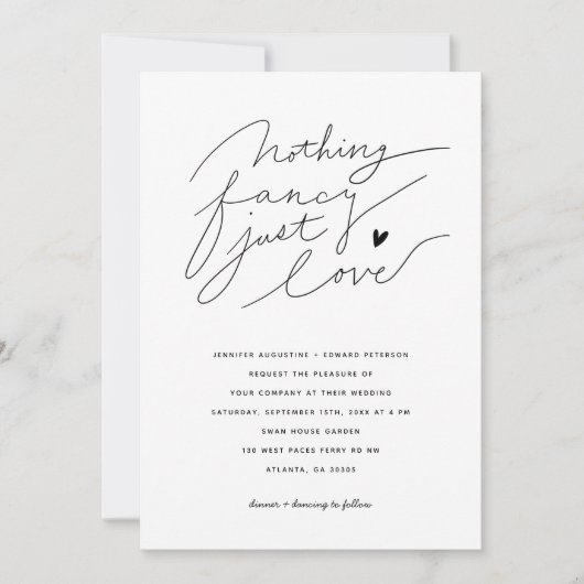 Niets Fancy gewoon Love Script Typography Weddensc Kaart (Voorkant)