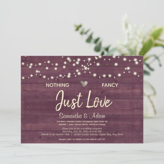 Niets Fancy gewoon Love String Lights Burgundy Kaart (Staand voorkant)