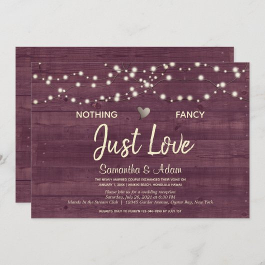 Niets Fancy gewoon Love String Lights Burgundy Kaart (Voorkant / Achterkant)