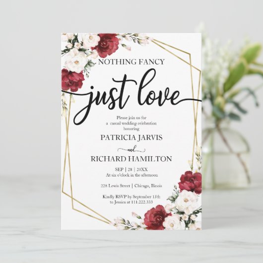 Niets Fancy gewoon Love Weddenschap Burgundy Geome Kaart (Staand voorkant)