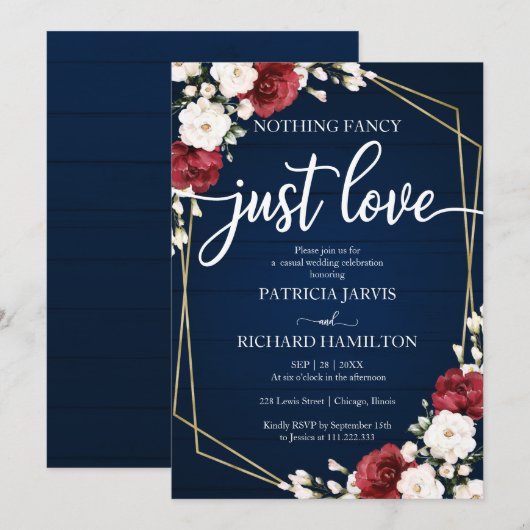 Niets Fancy gewoon Love Weddenschap Burgundy Geome Kaart (Voorkant / Achterkant)