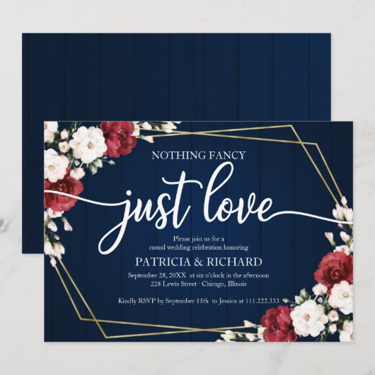 Niets Fancy gewoon Love Weddenschap Burgundy Geome Kaart (Voorkant / Achterkant)