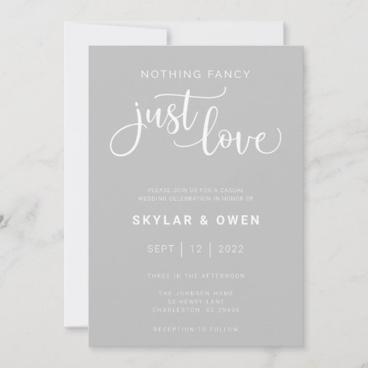 Niets Fancy gewoon Love Wedding Invitation Kaart (Voorkant)