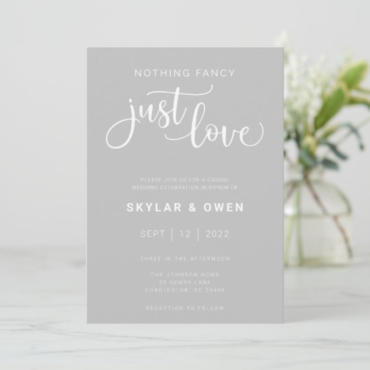 Niets Fancy gewoon Love Wedding Invitation Kaart (Staand voorkant)