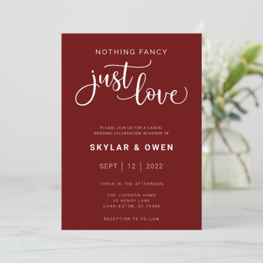 Niets Fancy gewoon Love Wedding Invitation Kaart (Staand voorkant)